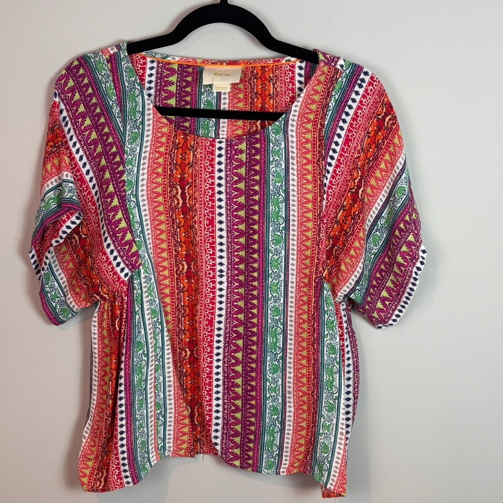 Maeve Anthropologie Colorful Striped Lightweight Womens Blouse MED Boho Summer